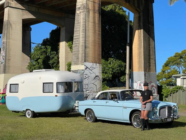 Mrs Nixon and her classic caravan - Photo from Peter Nixon of NSW, Australia.